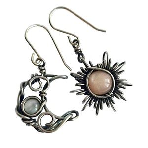 Vintage Boho Sun Moon and Stars Drop Dangle Earrings